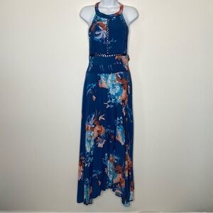 Jaase Anthropologie Endless Summer Blue Floral Open Back Maxi Dress